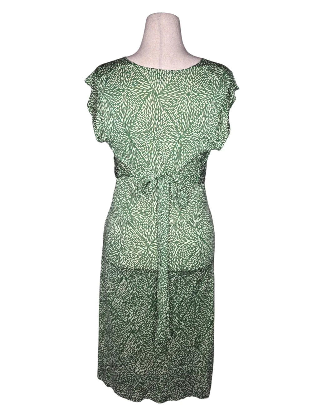 Banana Republic Silk Linen Dress Green White Print V Neck Tie Back L Tall - Picture 3 of 8